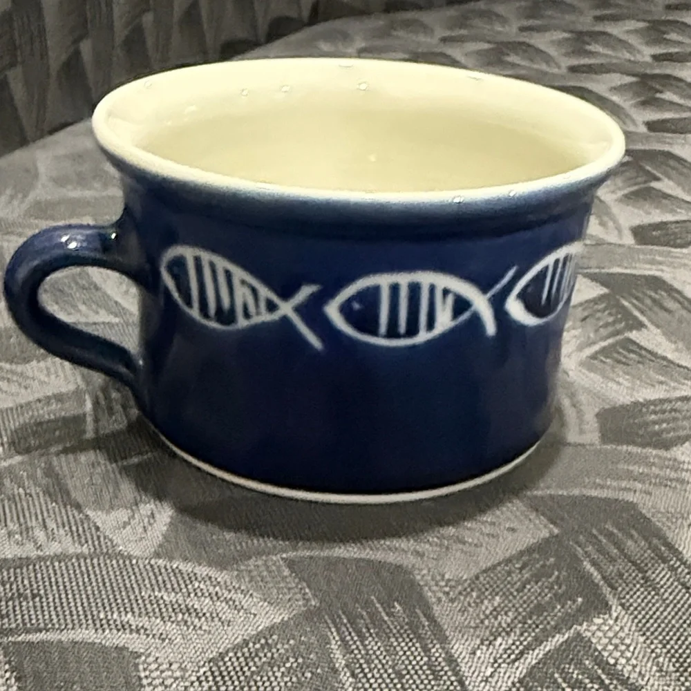 Pottery Barn signed mug fish